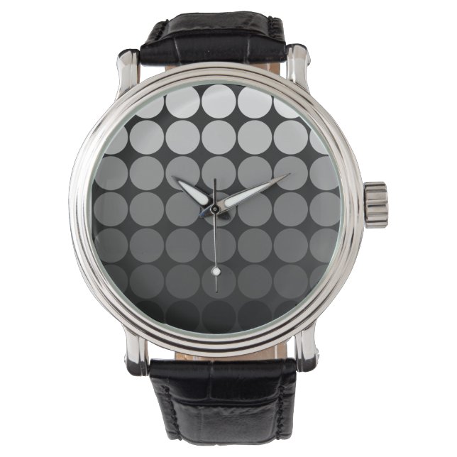 Mod Pop Dots Black Gray Gradient Circles Watch (Front)