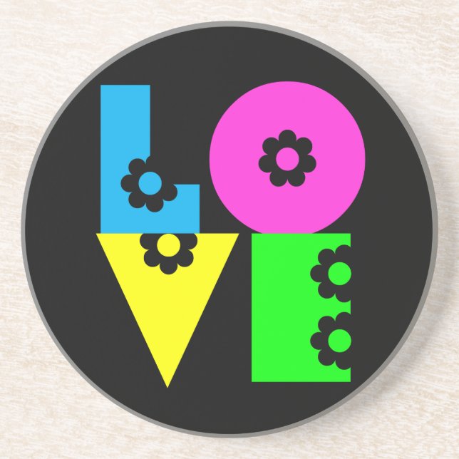 Mod Pop Floral LOVE Square Drink Coaster (Front)