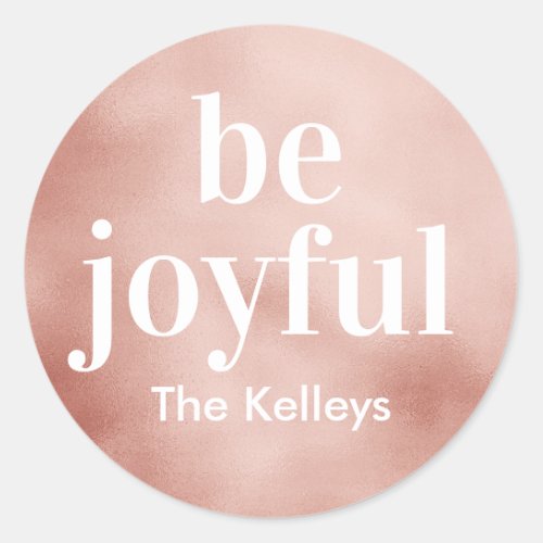 Mod Print Be Joyful Holiday Tag Faux Rosegold Foil