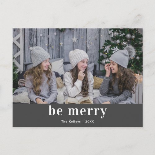 Mod Print Be Merry Grey Holiday Postcard