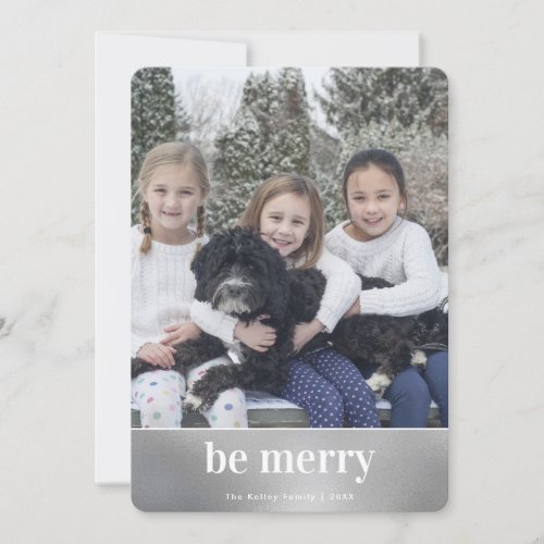 Mod Print Faux Silver Foil Vertical Photo Holiday Card