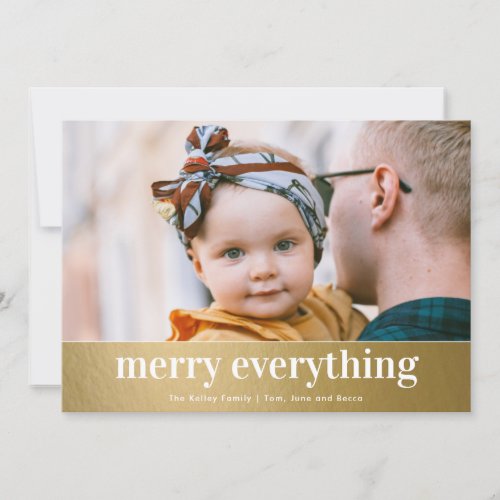 Mod Print Newsletter on Back Faux Gold Foil Photo Holiday Card