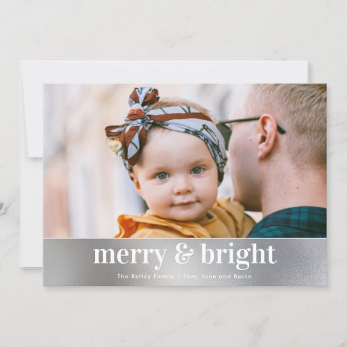 Mod Print Photos on Back Faux Silver Foil Photo  Holiday Card