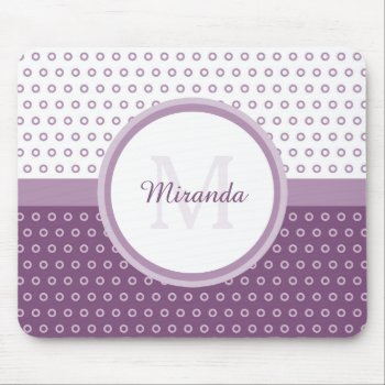 Mod Purple And White Polka Dots Monogram With Name Mouse Pad by ohsogirly at Zazzle