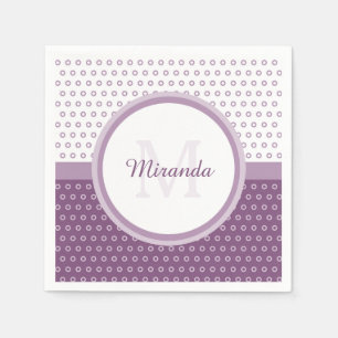 Mod Purple and White Polka Dots Monogram With Name Paper Napkins