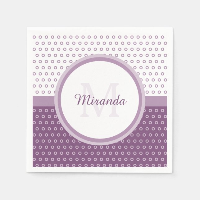 Mod Purple and White Polka Dots Monogram With Name Paper Napkins (Front)