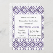 mod purple Ikat Graduation party Invitation