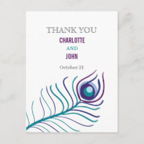Mod purple, teal blue peacock Thank You notes