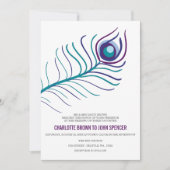 Mod purple, teal blue peacock wedding invitations (Front)