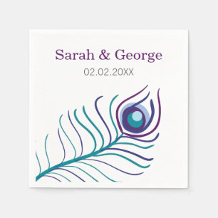 Mod purple, teal blue peacock wedding napkin