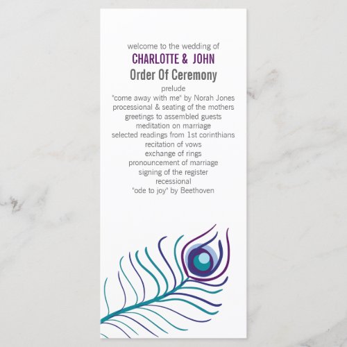 Mod purple teal blue peacock wedding programs