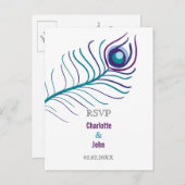 Mod purple, teal blue peacock wedding rsvp invitation postcard (Front/Back)