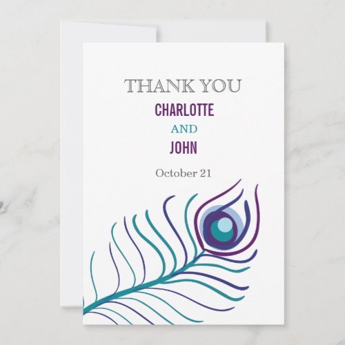 Mod purple teal blue peacock wedding Thank You Invitation