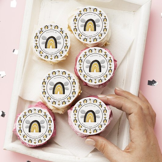 Mod Rainbow Bumblebee Bee Baby Shower Edible Frosting Rounds