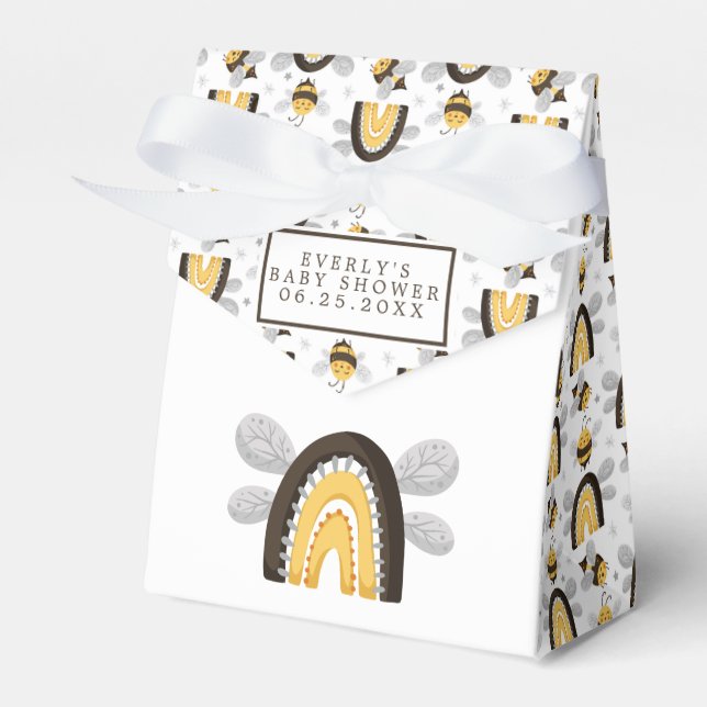 Mod Rainbow Bumblebee Bee Baby Shower  Favor Boxes (Front Side)