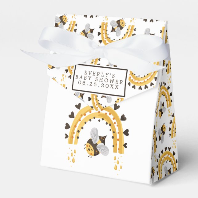 Mod Rainbow Bumblebee Honey Bee Baby Shower Favor Boxes (Front Side)