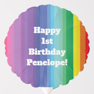 Mod Rainbow Colorful 1st Birthday Party Balloon