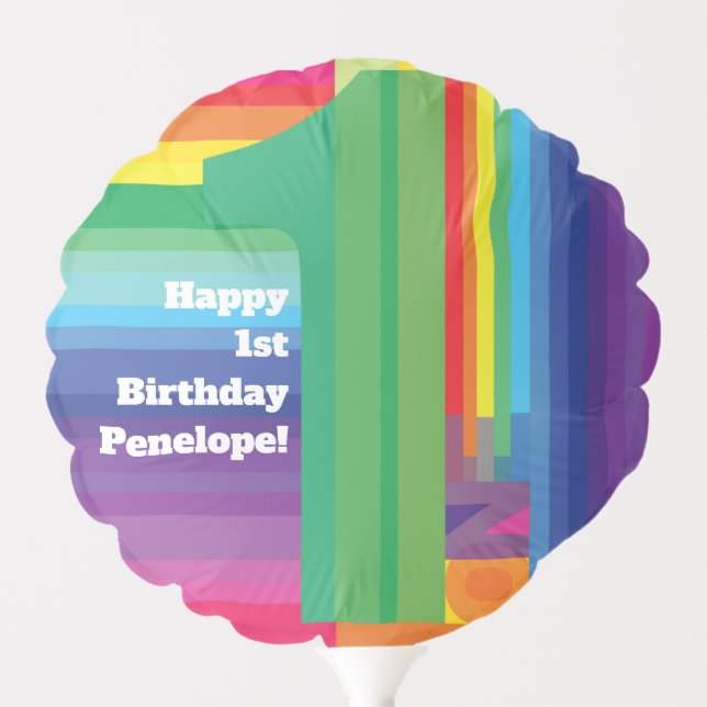 Mod Rainbow Colorful 1st Birthday Party Balloon (Front)