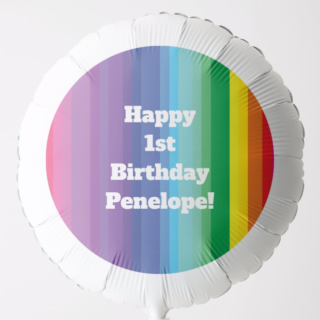 Mod Rainbow Colorful 1st Birthday Party Balloon (Front)