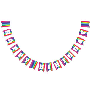Mod Rainbow Colorful 1st Birthday Party Bunting Flags