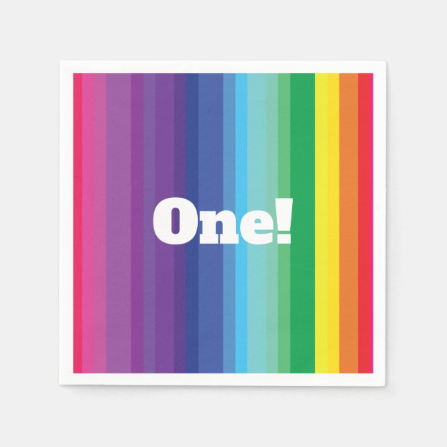 Mod Rainbow Colorful 1st Birthday Party Napkins (Front)