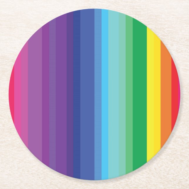 Mod Rainbow Colorful 1st Birthday Party Round Paper Coaster (Front)