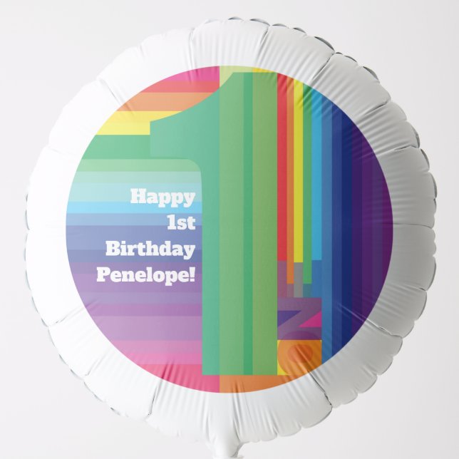 Mod Rainbow Colorful Kids 1st Birthday Party Balloon (Front)