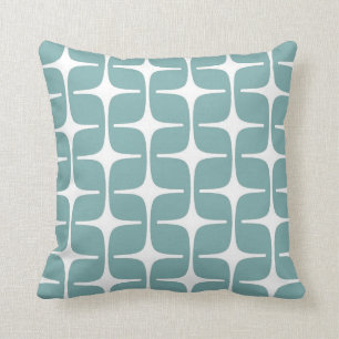 Mod Rectangles Pattern in Sea Glass and White Throw Pillow