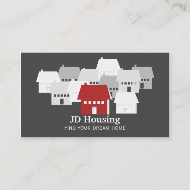 Mod Red Gray Classy Real estate  businesscards Business Card (Front)