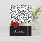 mod red roses damask wedding invitation (Standing Front)
