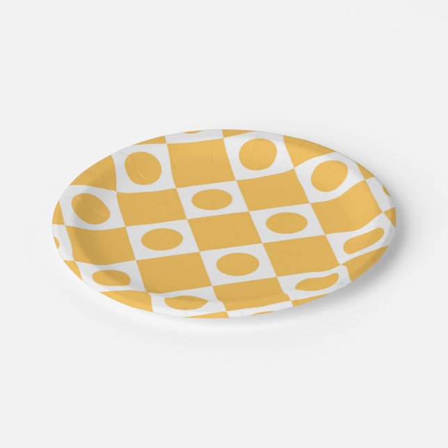 Mod Retro 60's Mustard Paper Plates (Angled)