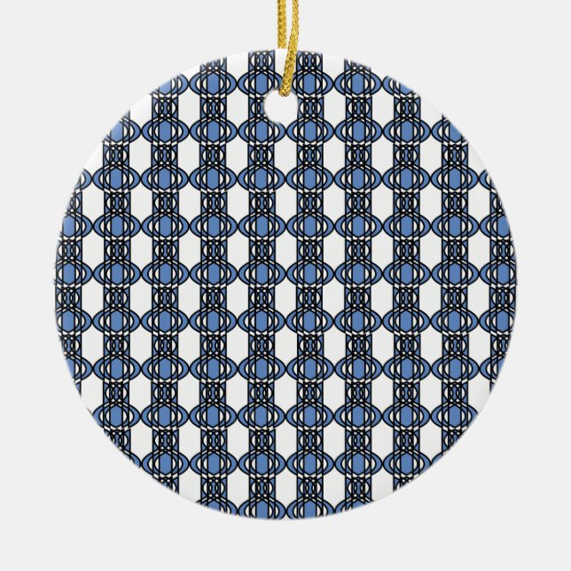 Mod Retro Blue Abstract Scarab Pattern Ceramic Ornament (Front)