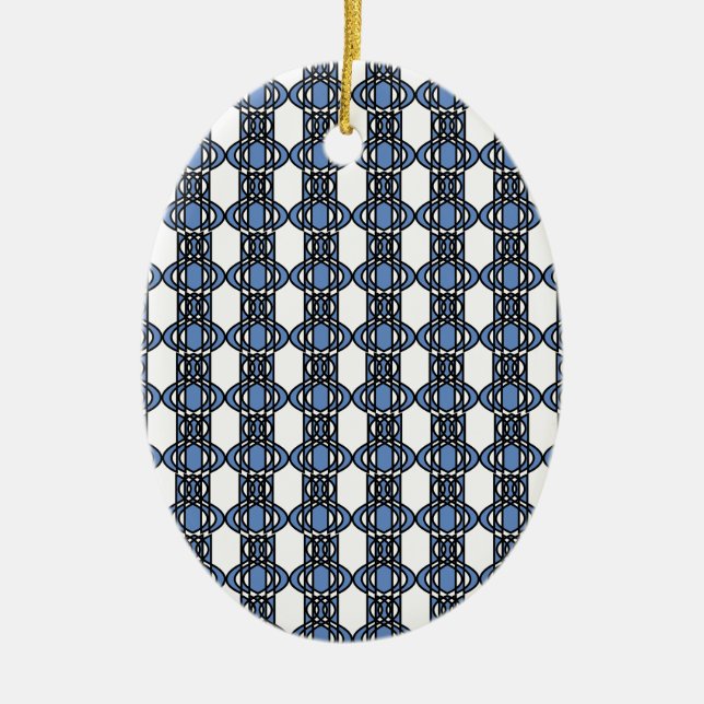 Mod Retro Blue Abstract Scarab Pattern Ceramic Ornament (Front)