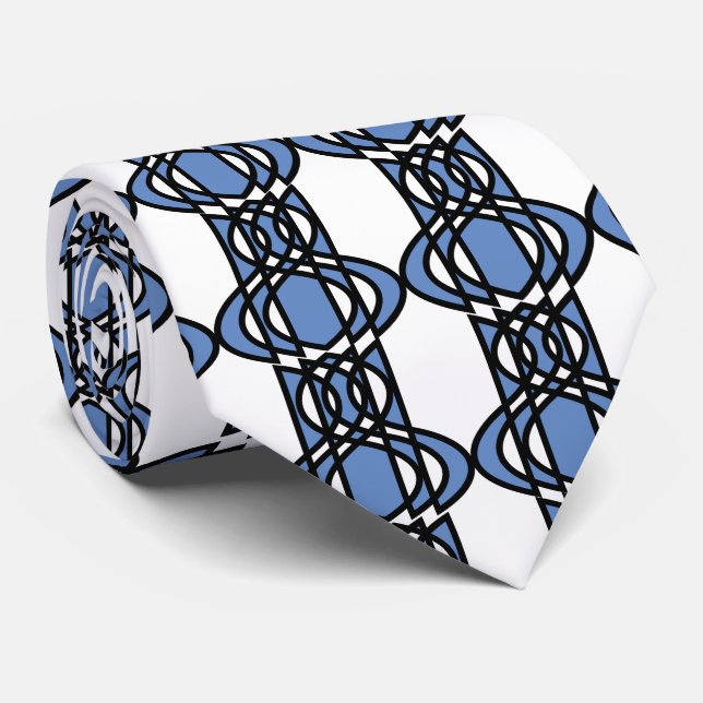 Mod Retro Blue Abstract Scarab Pattern Neck Tie (Rolled)