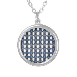 Mod Retro Blue Abstract Scarab Pattern Silver Plated Necklace
