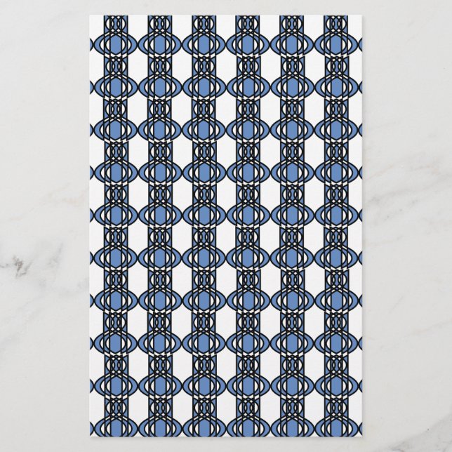 Mod Retro Blue Abstract Scarab Pattern Stationery (Front)