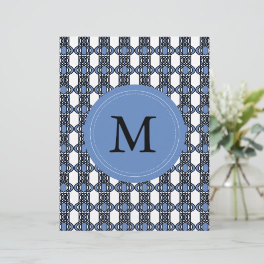 Mod Retro Monogram Blue Abstract Scarab Pattern (Standing Front)