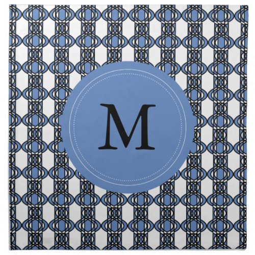 Mod Retro Monogram Blue Abstract Scarab Pattern Cloth Napkin