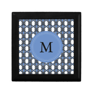 Mod Retro Monogram Blue Abstract Scarab Pattern Jewelry Box