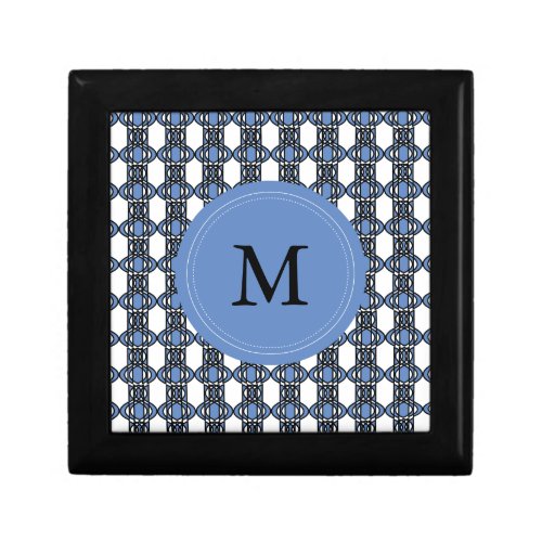 Mod Retro Monogram Blue Abstract Scarab Pattern Jewelry Box