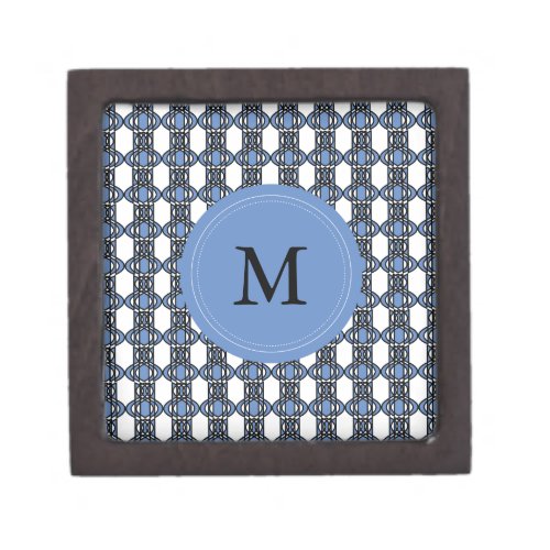 Mod Retro Monogram Blue Abstract Scarab Pattern Jewelry Box