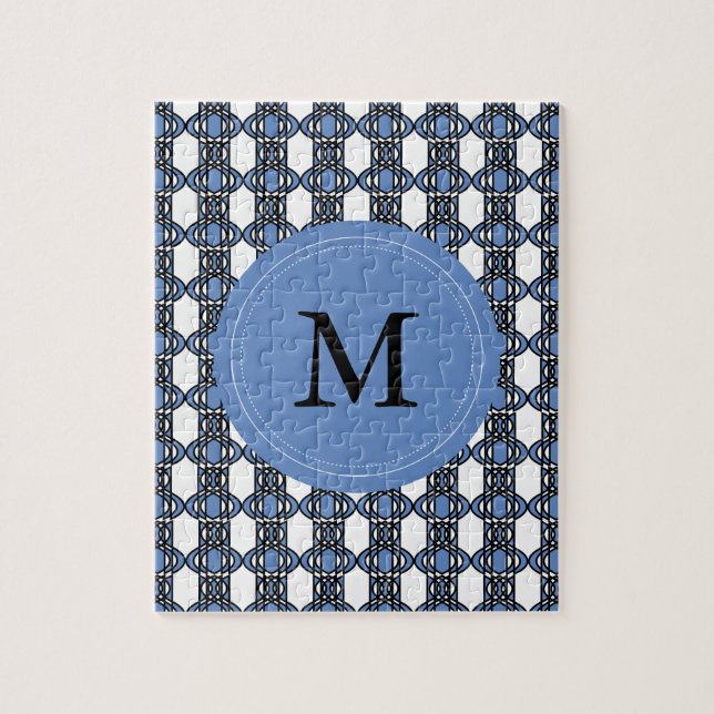 Mod Retro Monogram Blue Abstract Scarab Pattern Jigsaw Puzzle (Vertical)