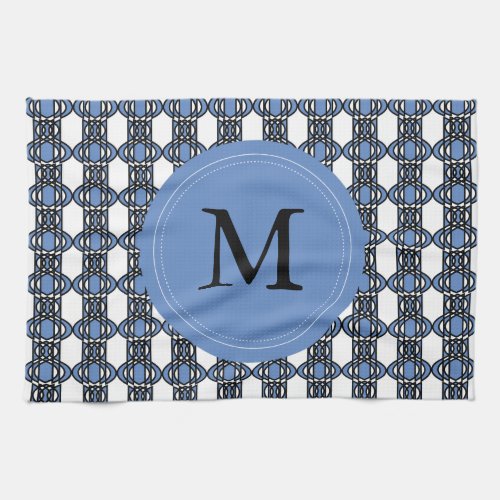 Mod Retro Monogram Blue Abstract Scarab Pattern Kitchen Towel