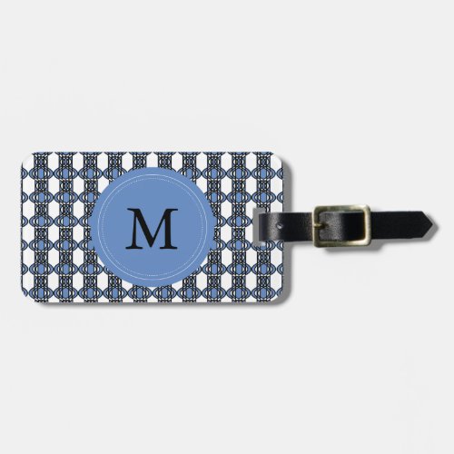 Mod Retro Monogram Blue Abstract Scarab Pattern Luggage Tag