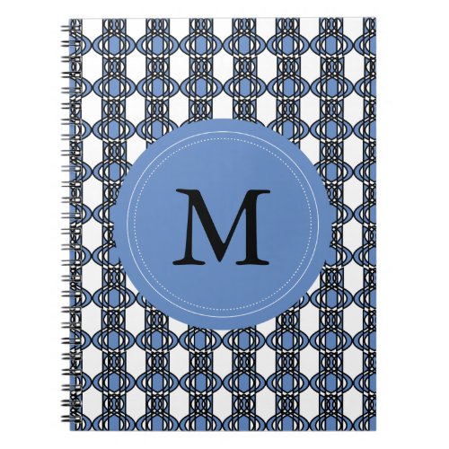 Mod Retro Monogram Blue Abstract Scarab Pattern Notebook