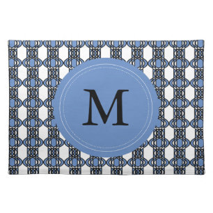 Mod Retro Monogram Blue Abstract Scarab Pattern Placemat