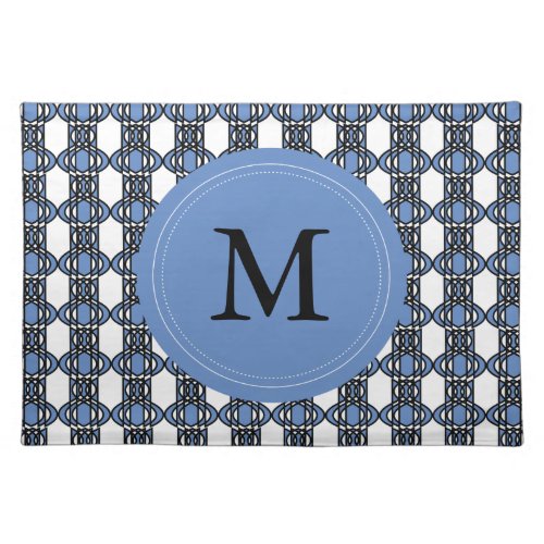 Mod Retro Monogram Blue Abstract Scarab Pattern Placemat