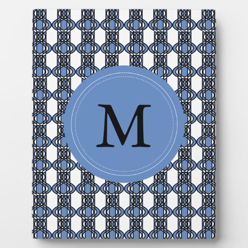 Mod Retro Monogram Blue Abstract Scarab Pattern Plaque