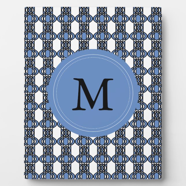 Mod Retro Monogram Blue Abstract Scarab Pattern Plaque (Front)