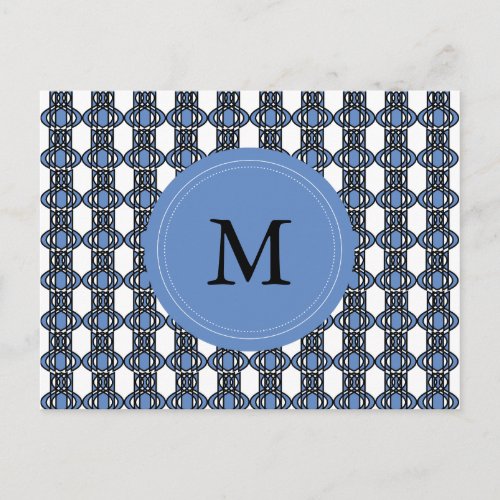 Mod Retro Monogram Blue Abstract Scarab Pattern Postcard